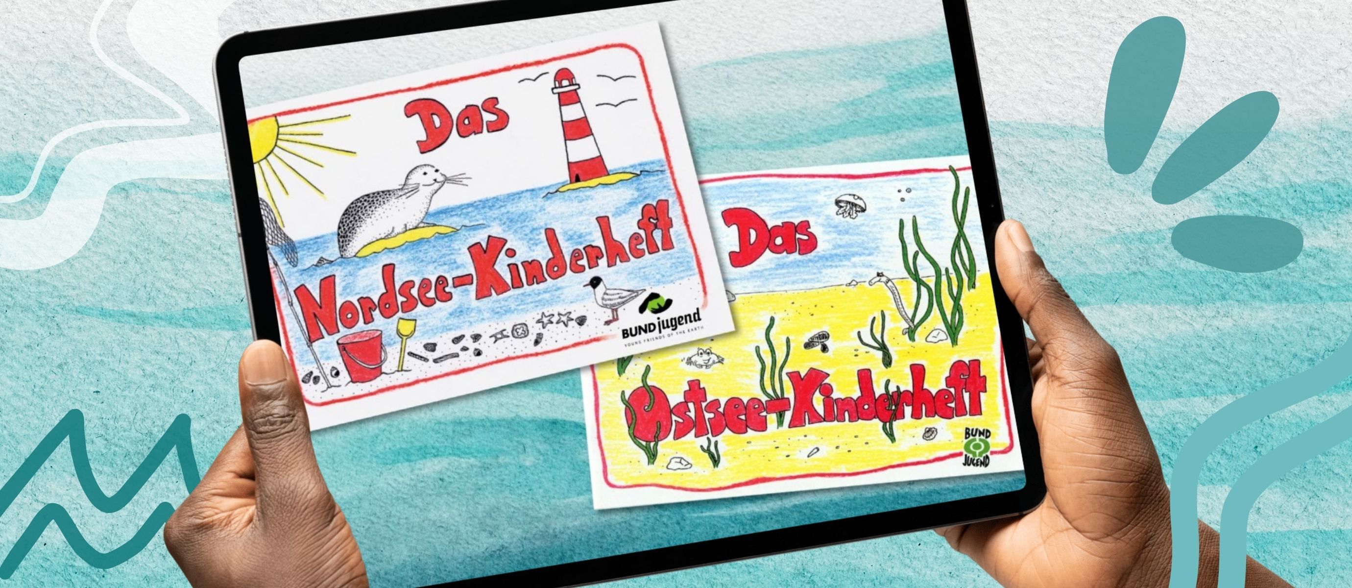 Kinderhefte über Nordsee und Ostsee auf Tablet