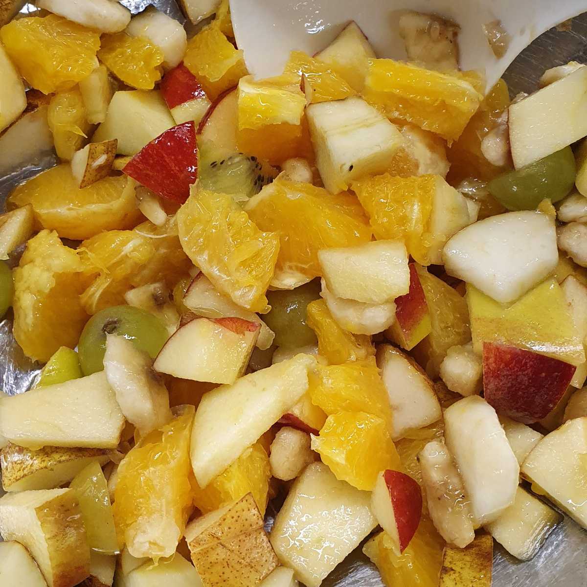 Obstsalat mit Orangen, Äpfeln und Trauben